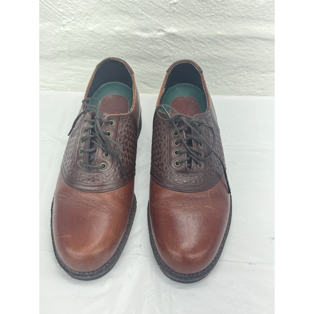 H.S.‎ Trask Shoes Mens 8M Saddle Two Tone Oxfords Casual Brown Bison Leather IRR